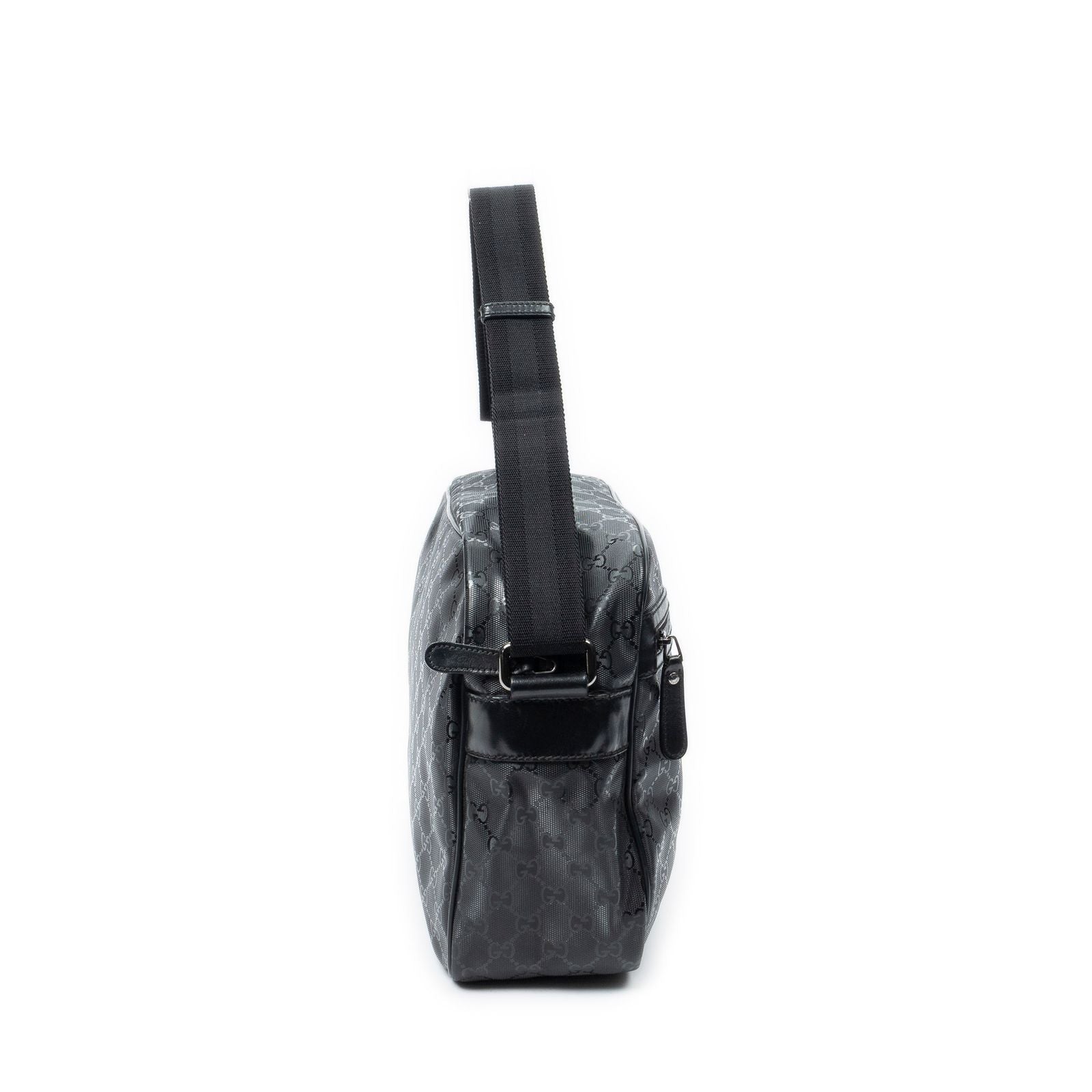 Gucci Large Flap Bag Messenger Black Guccissima Imprint Canvas