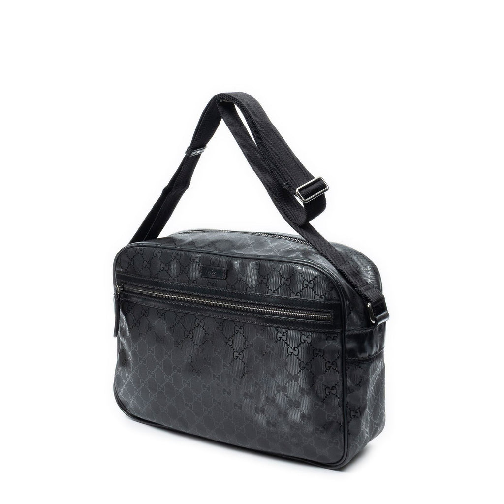 Gucci Large Flap Bag Messenger Black Guccissima Imprint Canvas