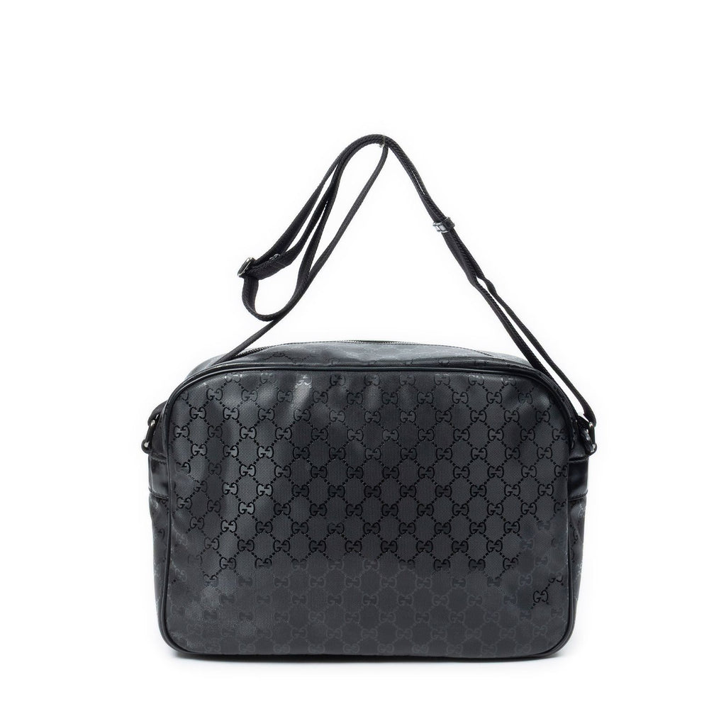 Gucci Large Flap Bag Messenger Black Guccissima Imprint Canvas