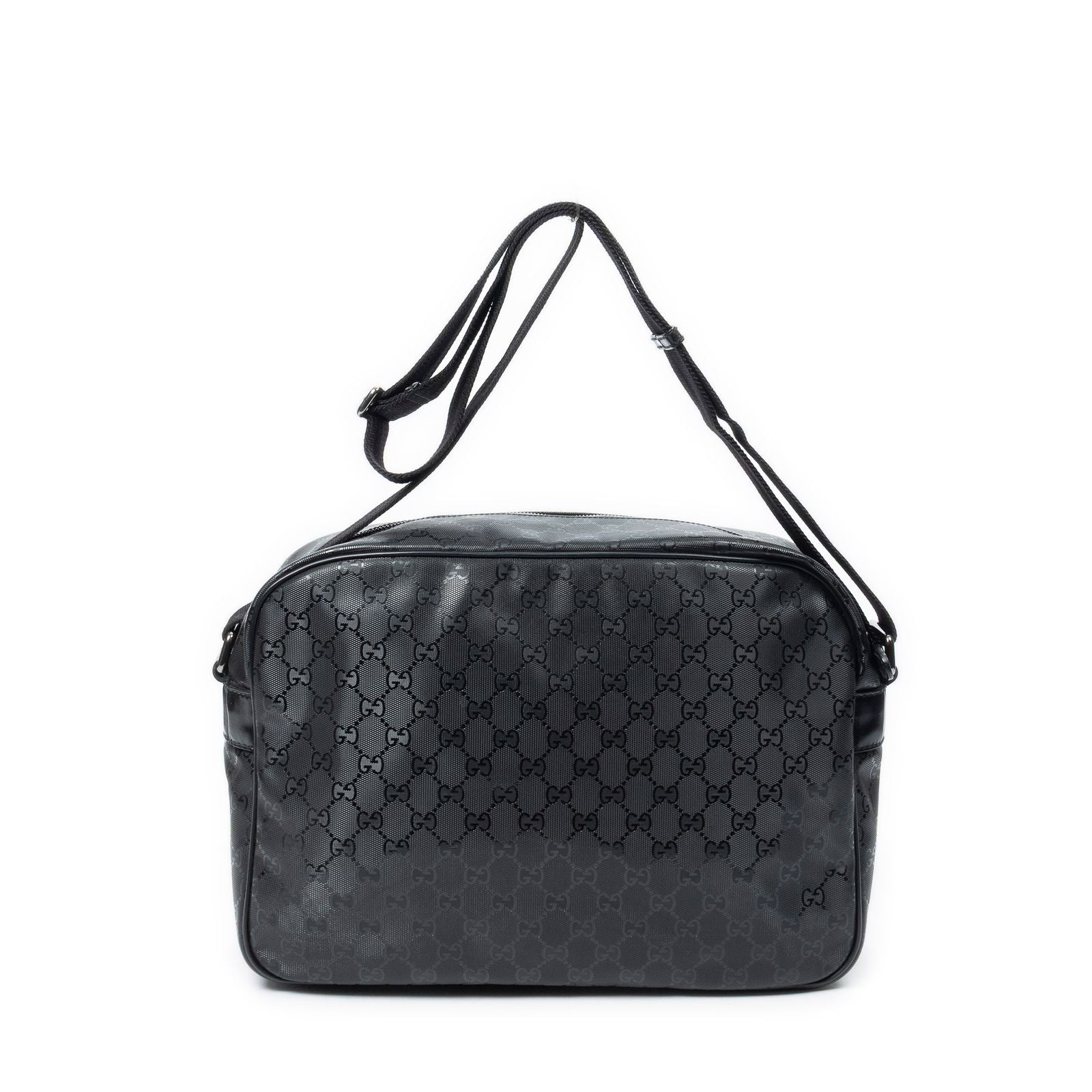 Gucci Large Flap Bag Messenger Black Guccissima Imprint Canvas