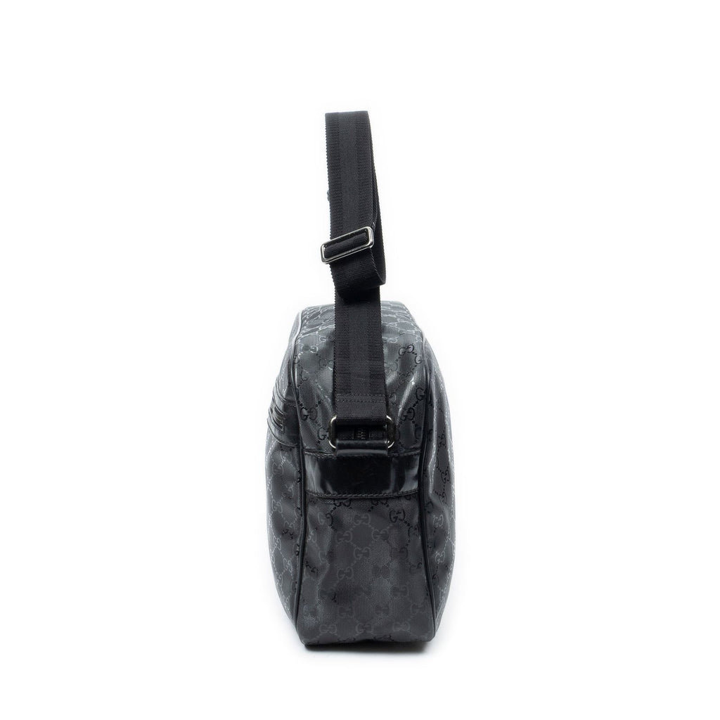 Gucci Large Flap Bag Messenger Black Guccissima Imprint Canvas