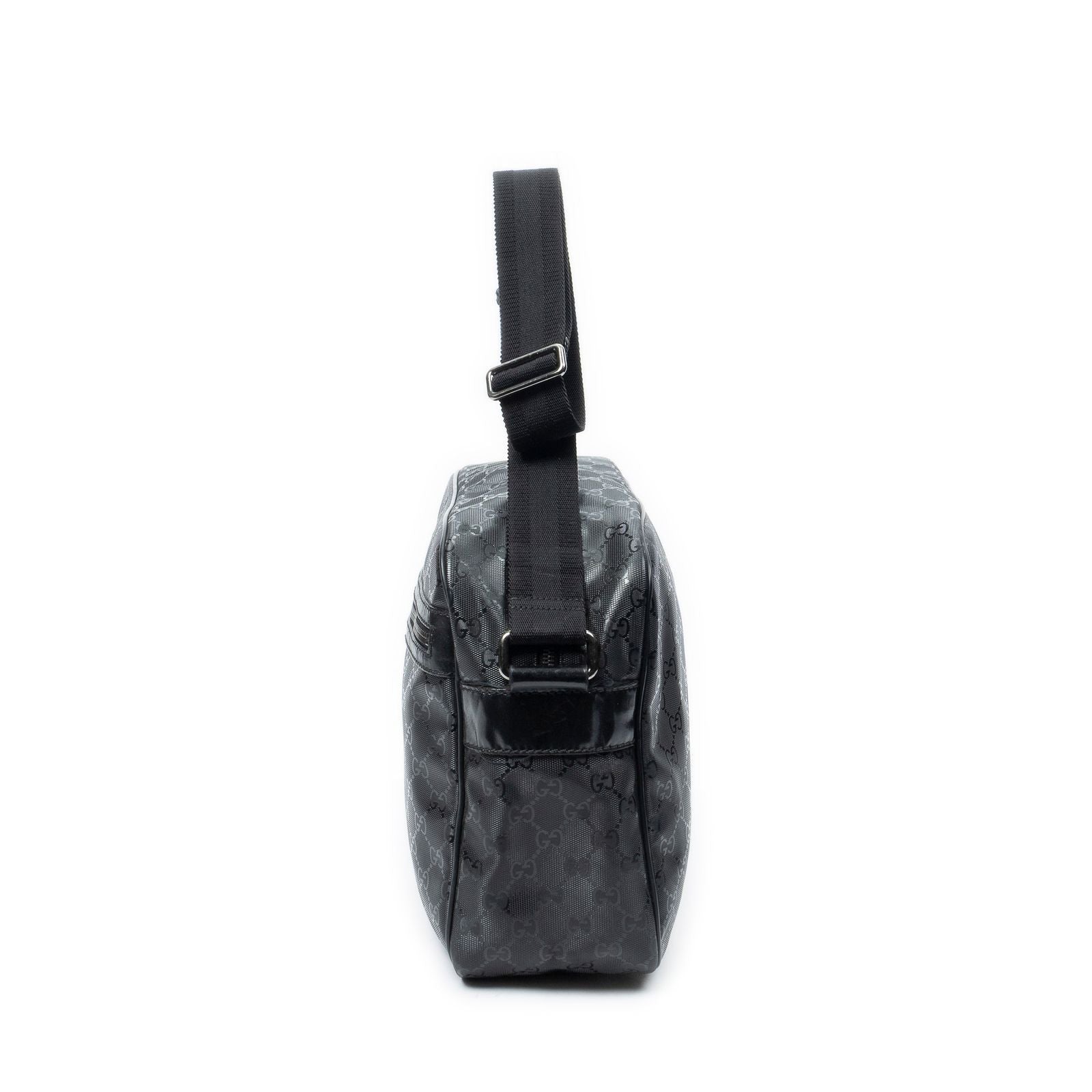 Gucci Large Flap Bag Messenger Black Guccissima Imprint Canvas