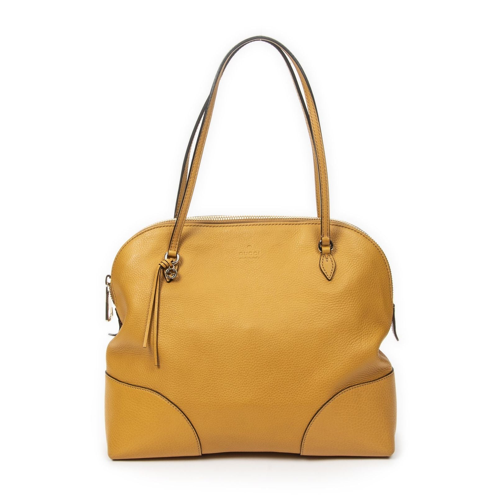 Gucci Bree Dome Tote Yellow Grain Calf Skin Leather