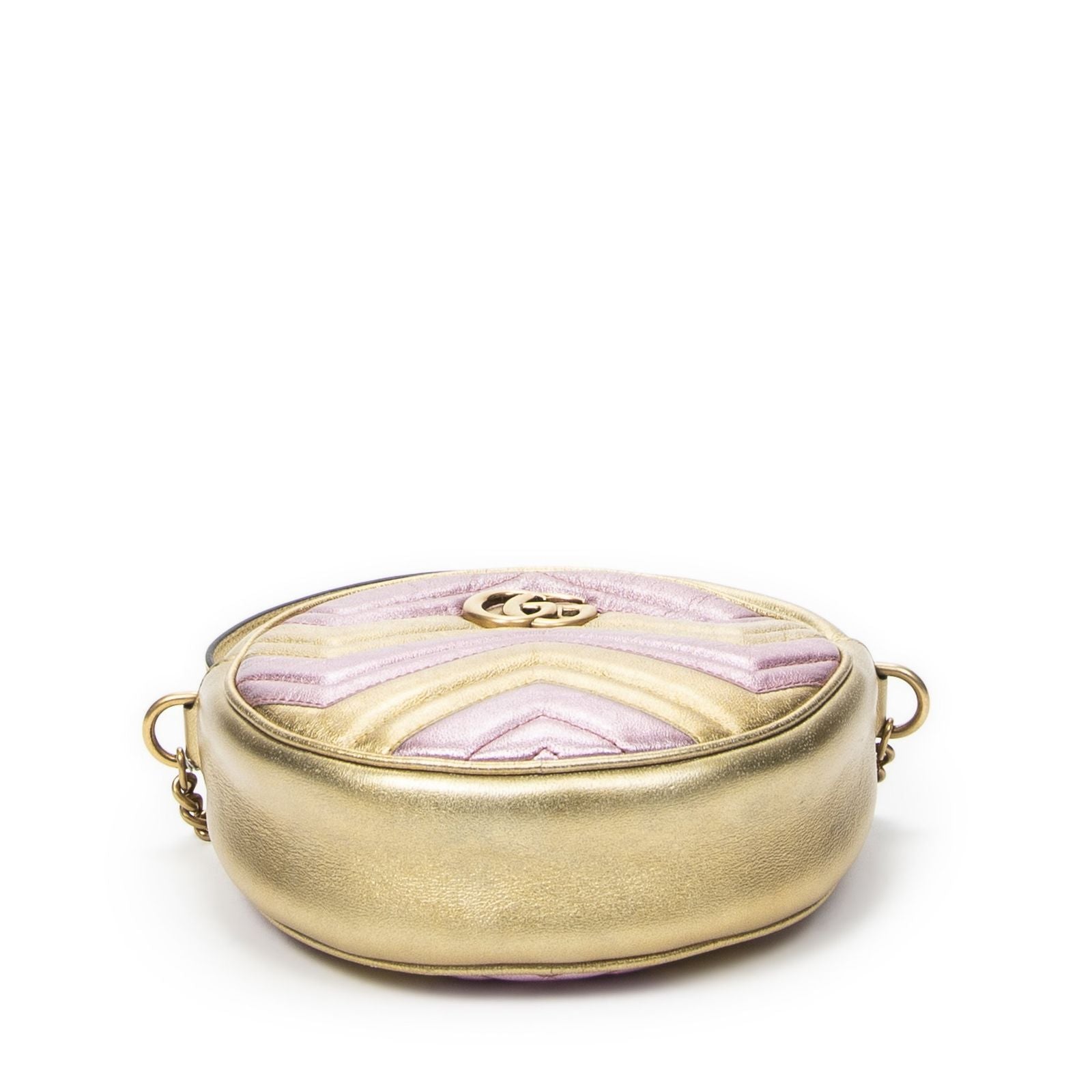 Gucci Small GG Marmont Chain Crossbody Pink Blanc Matelasse Chez Leather — view 6