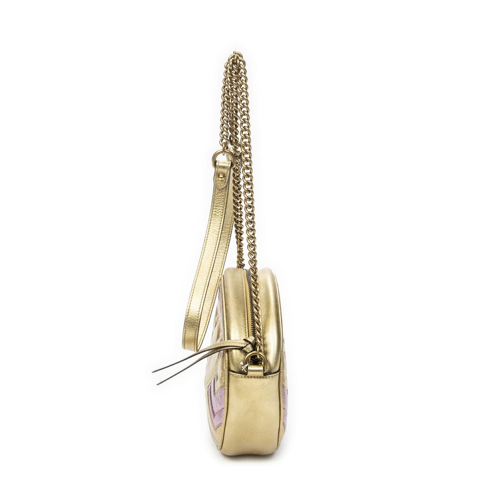 Gucci Small GG Marmont Chain Crossbody Pink Blanc Matelasse Chez Leather — view 4
