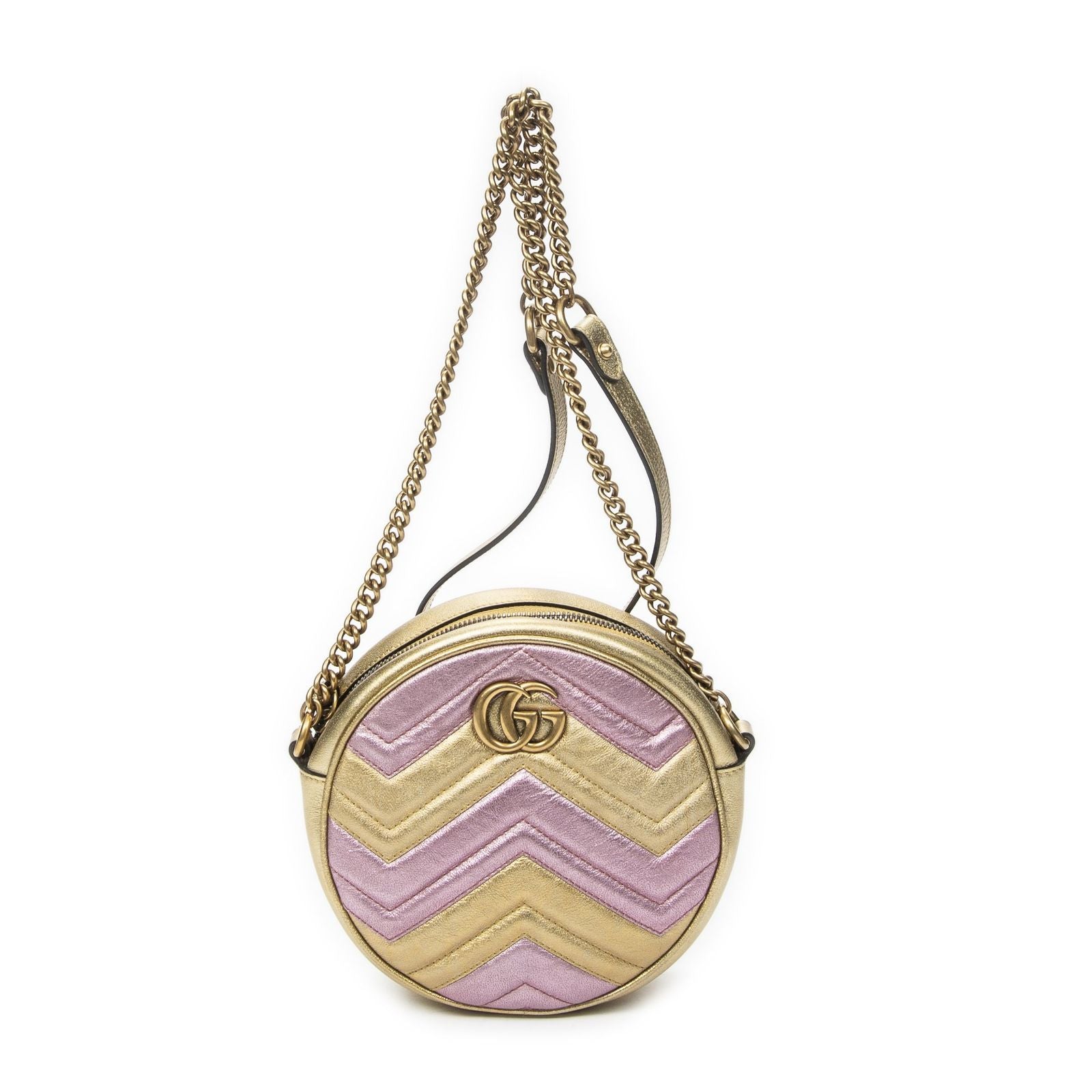 Gucci Small GG Marmont Chain Crossbody Pink Blanc Matelasse Chez Leather