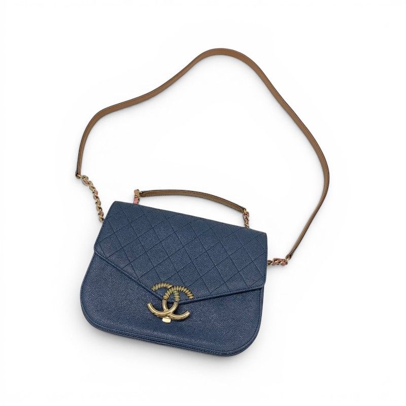 Chanel Shoulder Bag Blue Multicolor Half CC Logo Quilted Chain — view 5