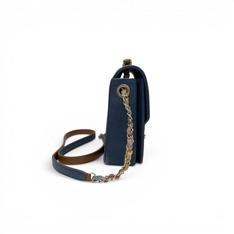 Chanel Shoulder Bag Blue Multicolor Half CC Logo Quilted Chain — view 2