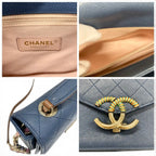 Chanel Shoulder Bag Blue Multicolor Half CC Logo Quilted Chain — view 9