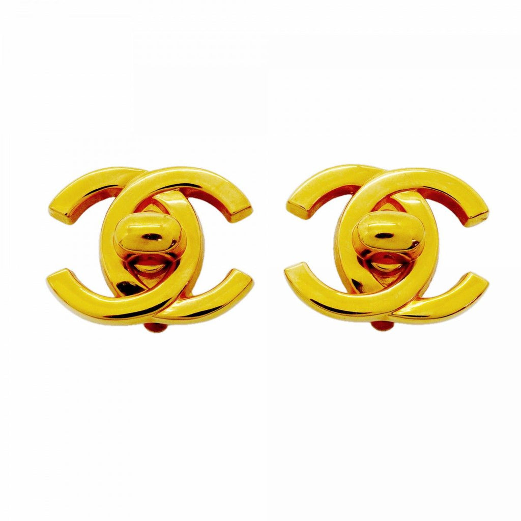 Chanel Earrings Vintage CC Logo Turnlock Gold Plated