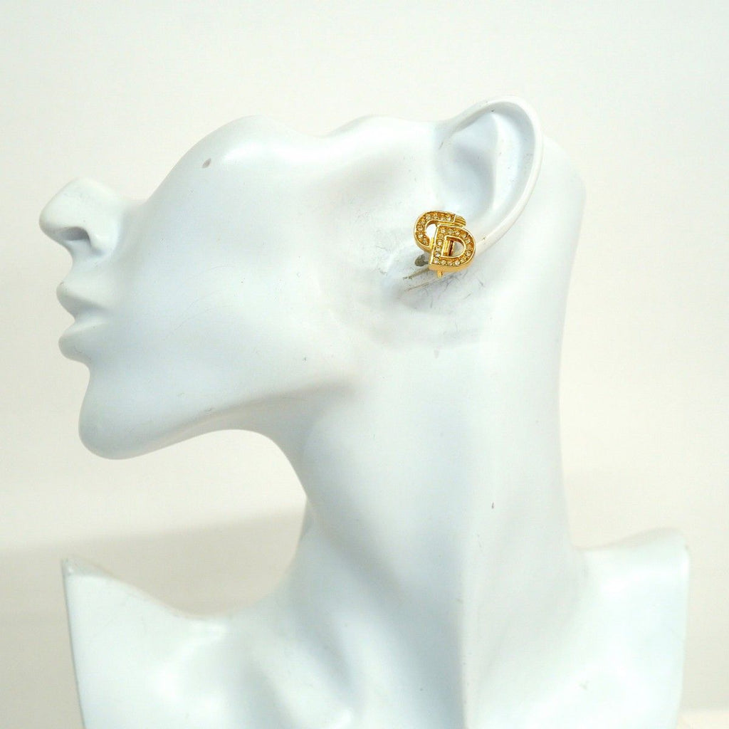 Dior Earrings CD Logo Gold Plated Rhinestone — view 6