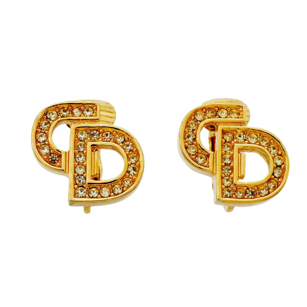 Dior Earrings CD Logo Gold Plated Rhinestone