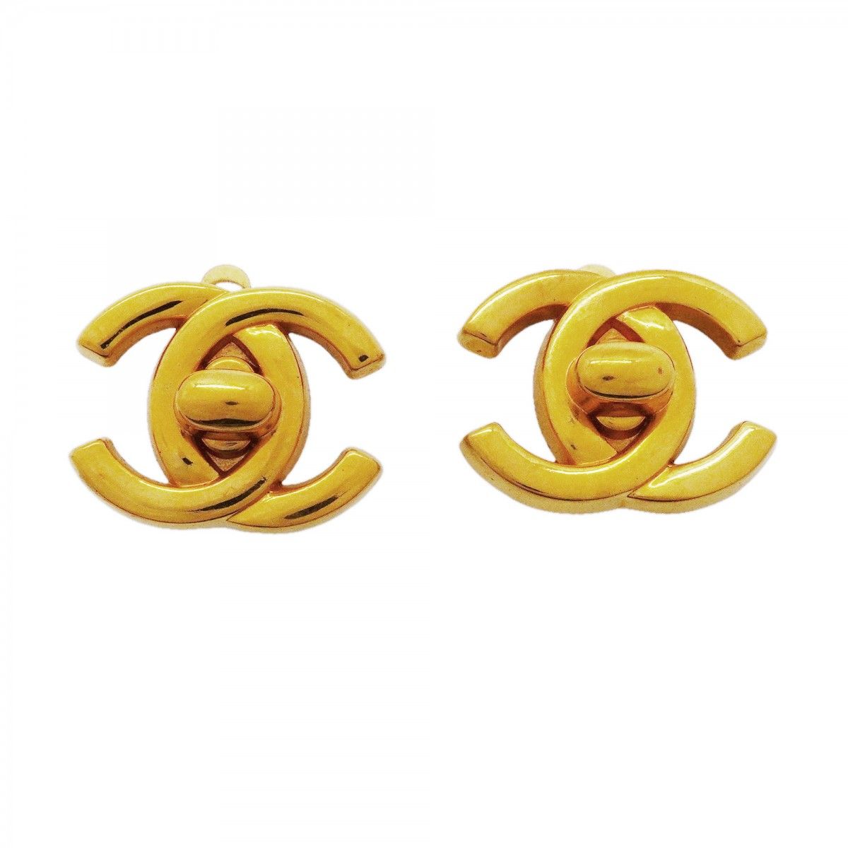 Chanel Earrings Vintage CC Logo Turnlock Gold Plated