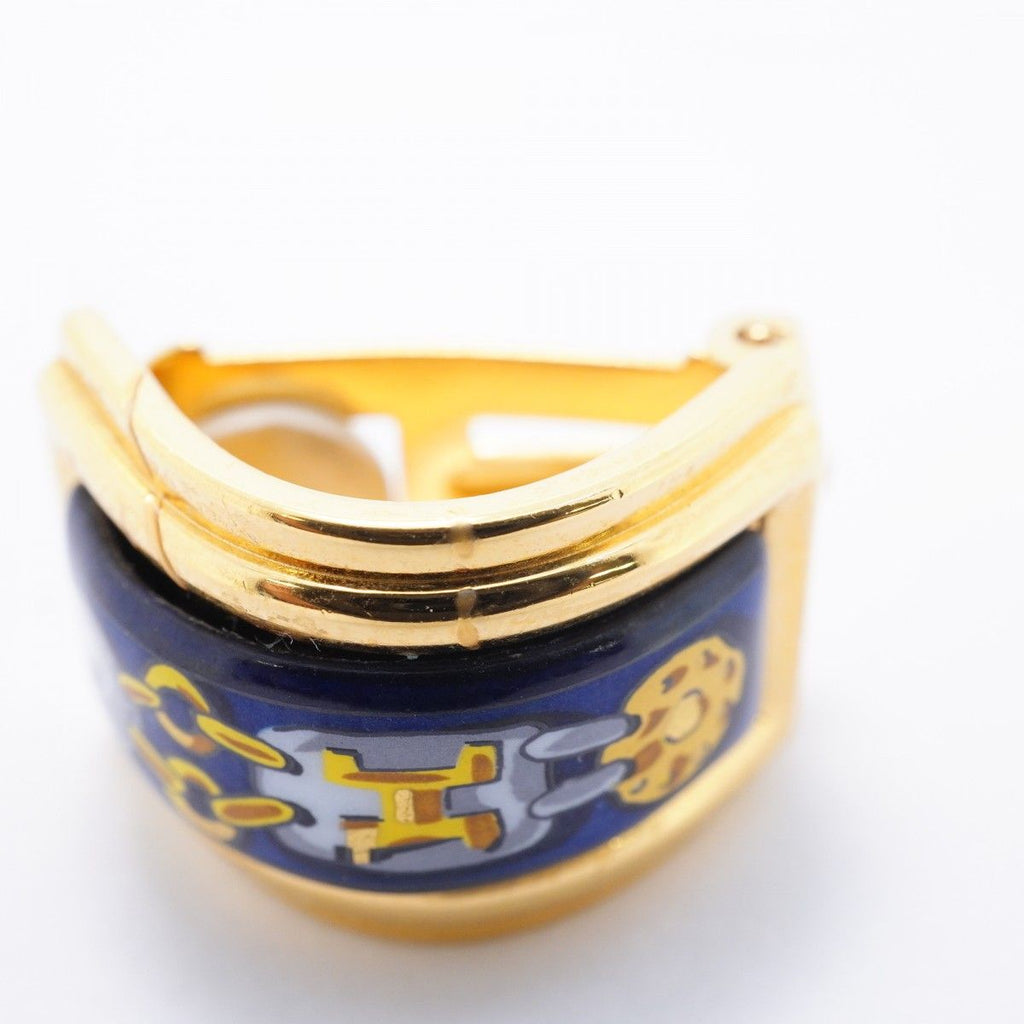 Hermes Earrings Enamel Gold Plated Cloisonne Blue Multicolor — view 8