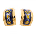 Hermes Earrings Enamel Gold Plated Cloisonne Blue Multicolor