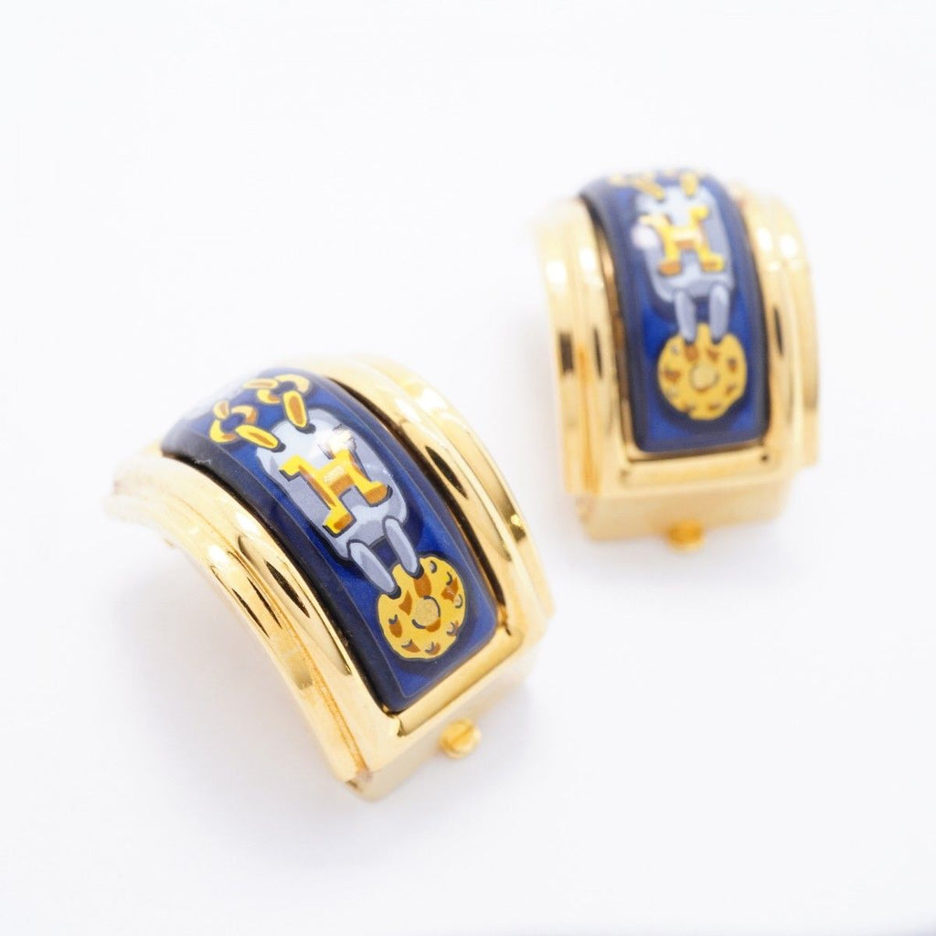 Hermes Earrings Enamel Gold Plated Cloisonne Blue Multicolor — view 2
