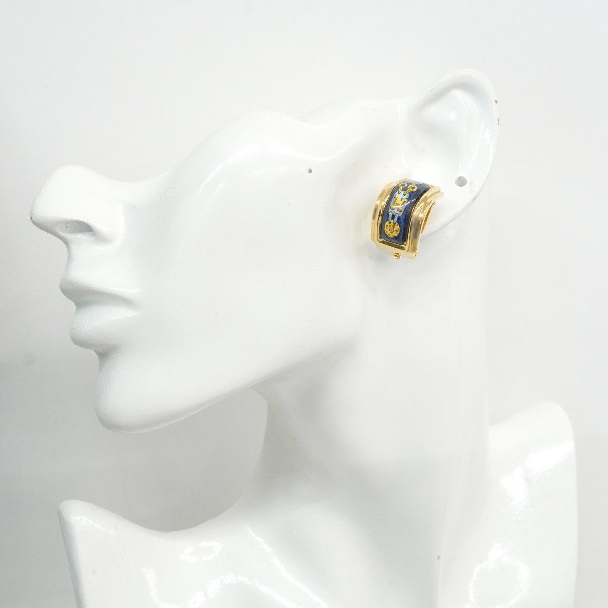 Hermes Earrings Enamel Gold Plated Cloisonne Blue Multicolor — view 5