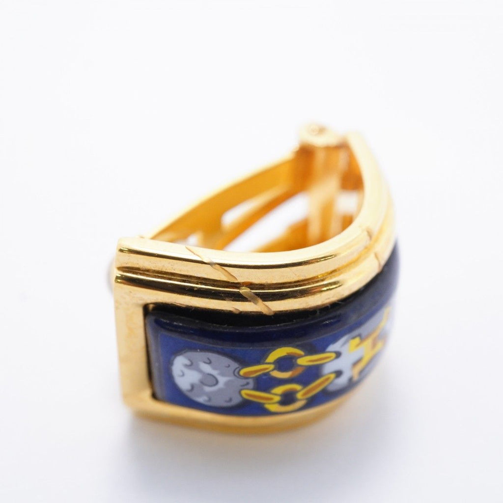 Hermes Earrings Enamel Gold Plated Cloisonne Blue Multicolor — view 6