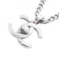 Chanel Necklace Vintage CC Logo Turnlock Metal Silver