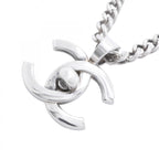 Chanel Necklace Vintage CC Logo Turnlock Metal Silver
