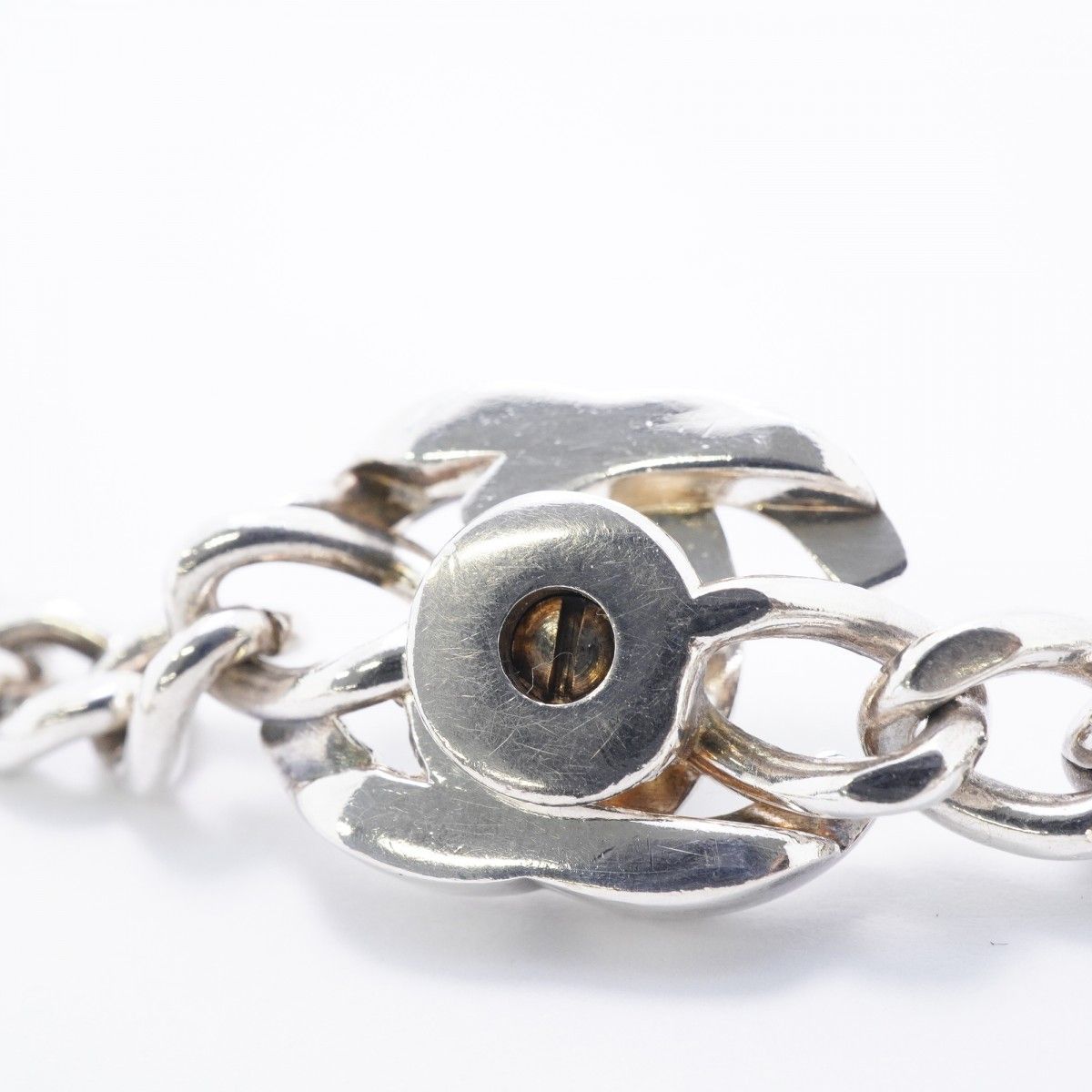 Chanel Necklace Vintage CC Logo Turnlock Metal Silver — view 8
