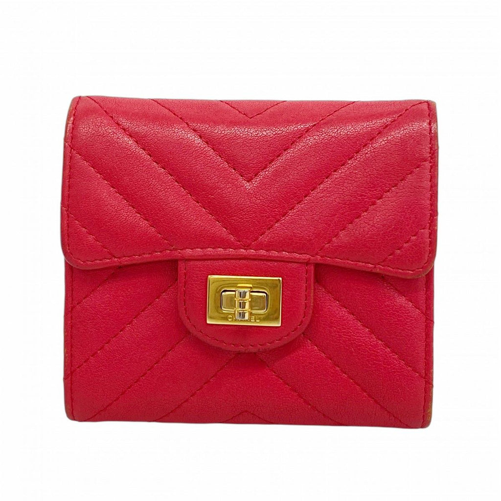 Chanel Trifold Wallet Stitch 2.55 Caviar Leather Pink Gold