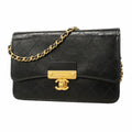 Chanel Shoulder Wallet Quilted Leather Black Champagne Gold