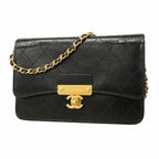 Chanel Shoulder Wallet Quilted Leather Black Champagne Gold