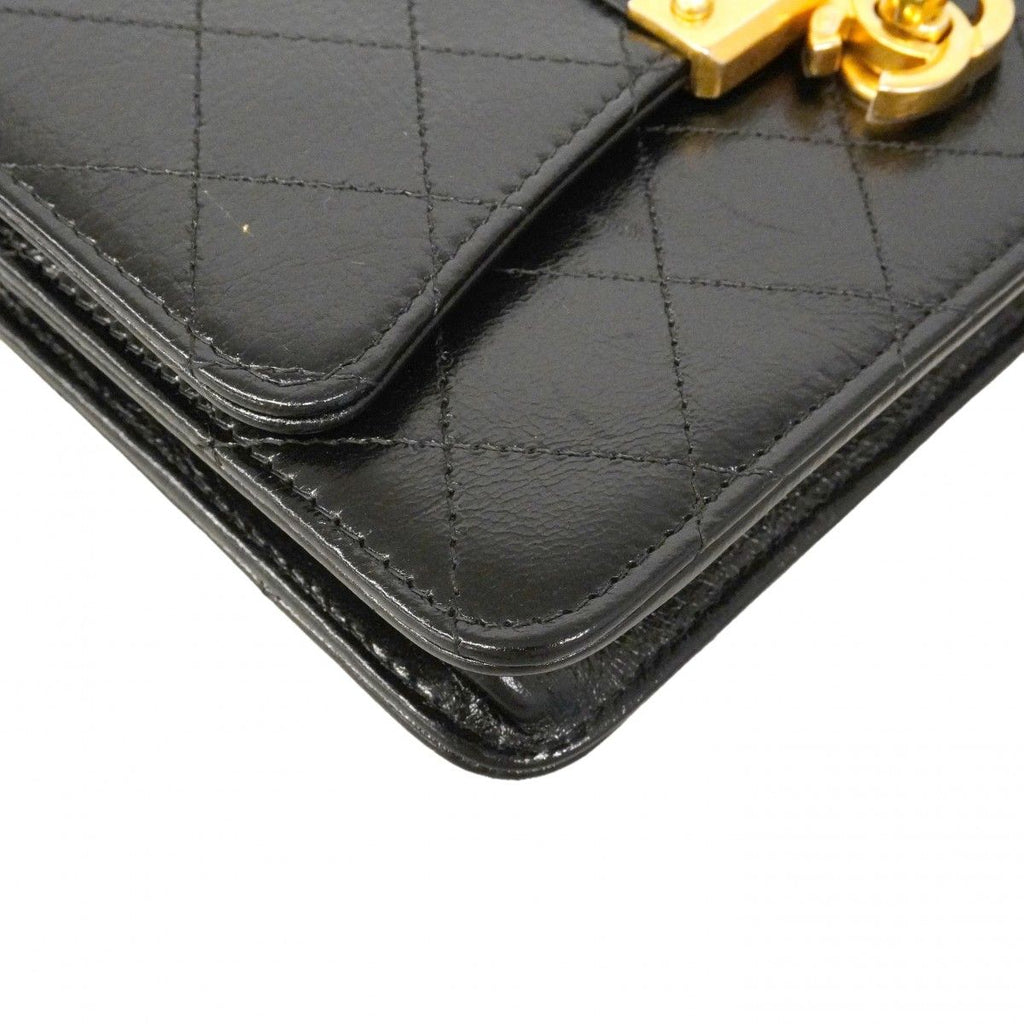 Chanel Shoulder Wallet Quilted Leather Black Champagne Gold — view 6