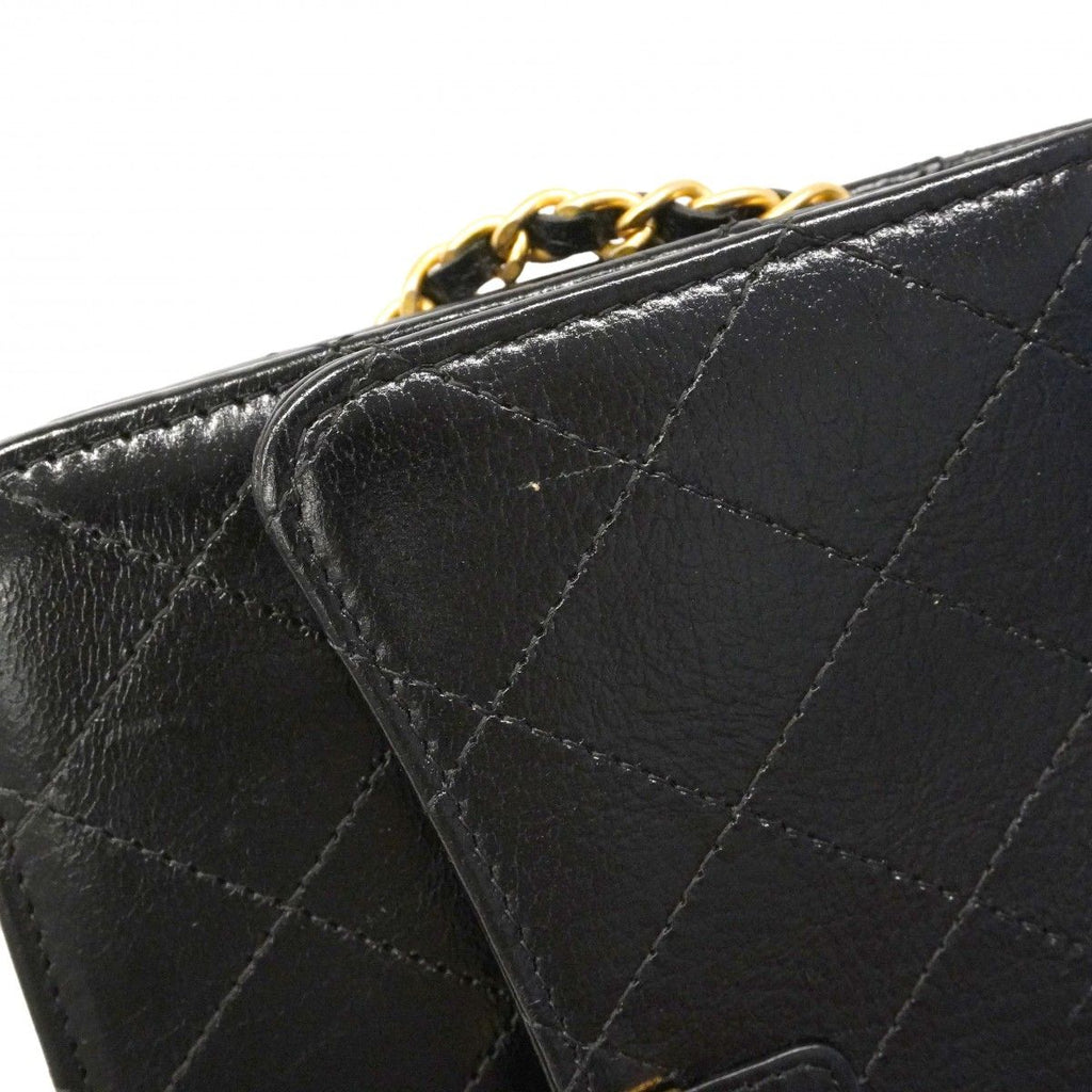 Chanel Shoulder Wallet Quilted Leather Black Champagne Gold — view 9