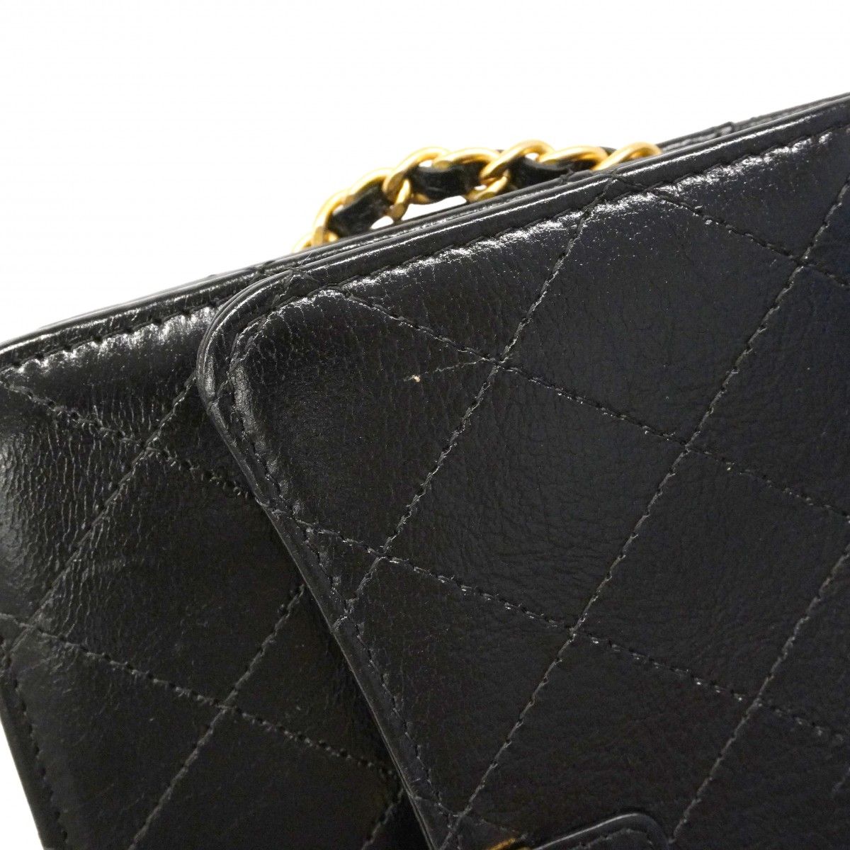 Chanel Shoulder Wallet Quilted Leather Black Champagne Gold — view 9