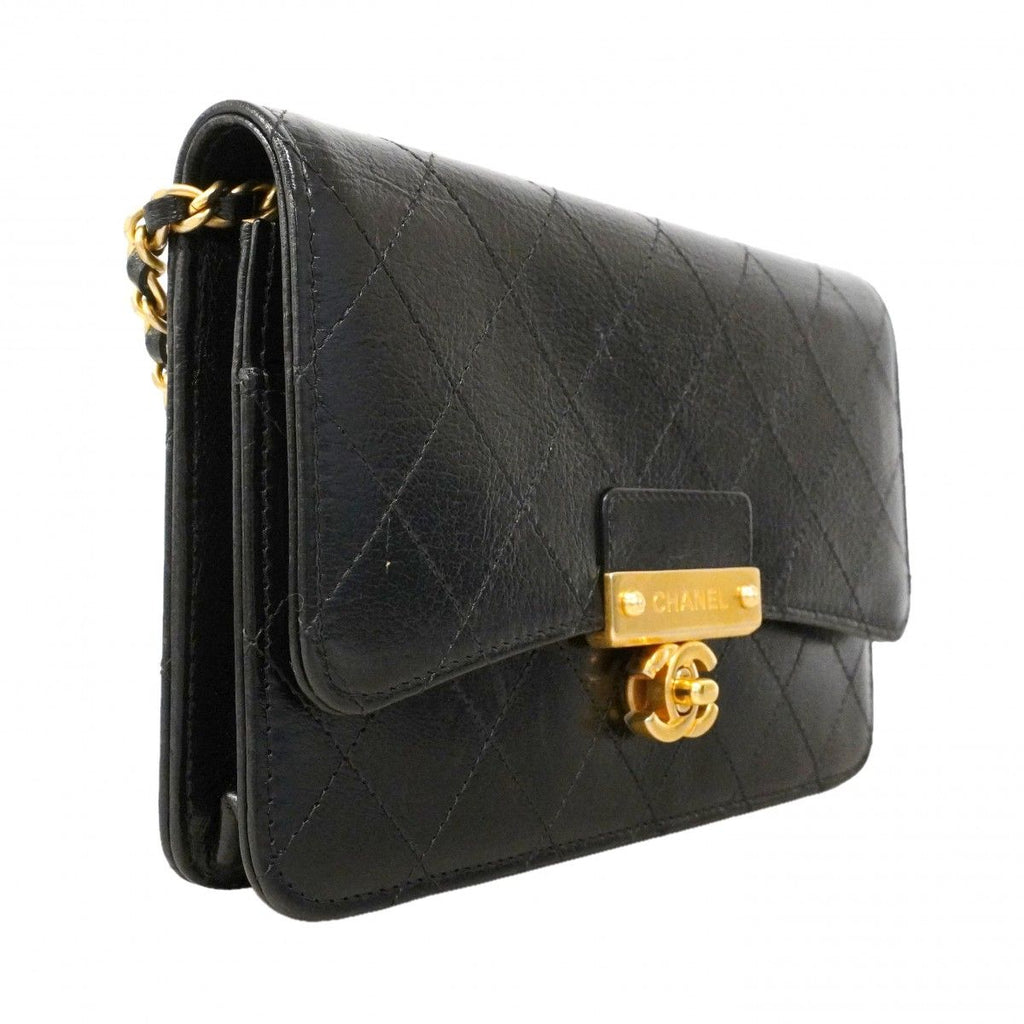 Chanel Shoulder Wallet Quilted Leather Black Champagne Gold — view 2