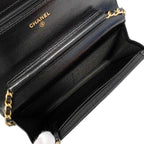 Chanel Shoulder Wallet Quilted Leather Black Champagne Gold — view 4