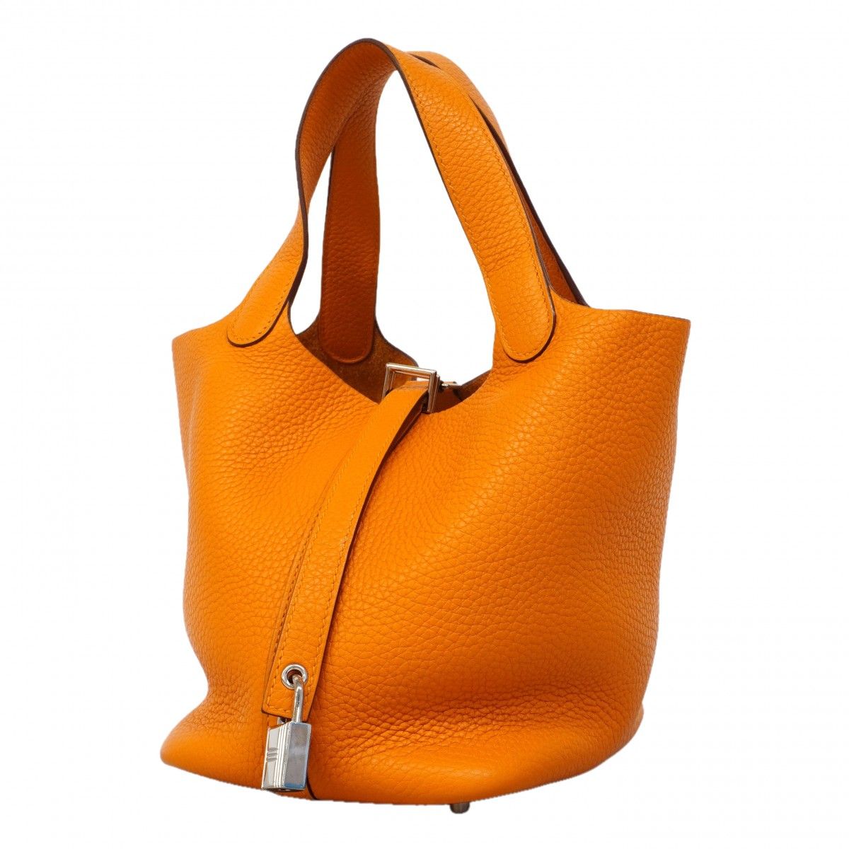 Hermes Handbag Picotin Lock PM Taurillon Clemence Orange Silver