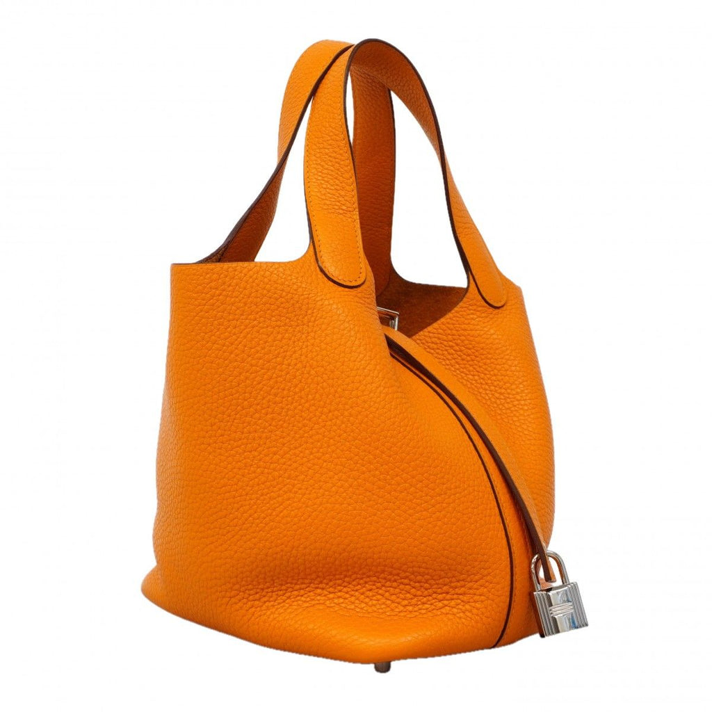 Hermes Handbag Picotin Lock PM Taurillon Clemence Orange Silver — view 2