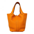 Hermes Handbag Picotin Lock PM Taurillon Clemence Orange Silver — view 8
