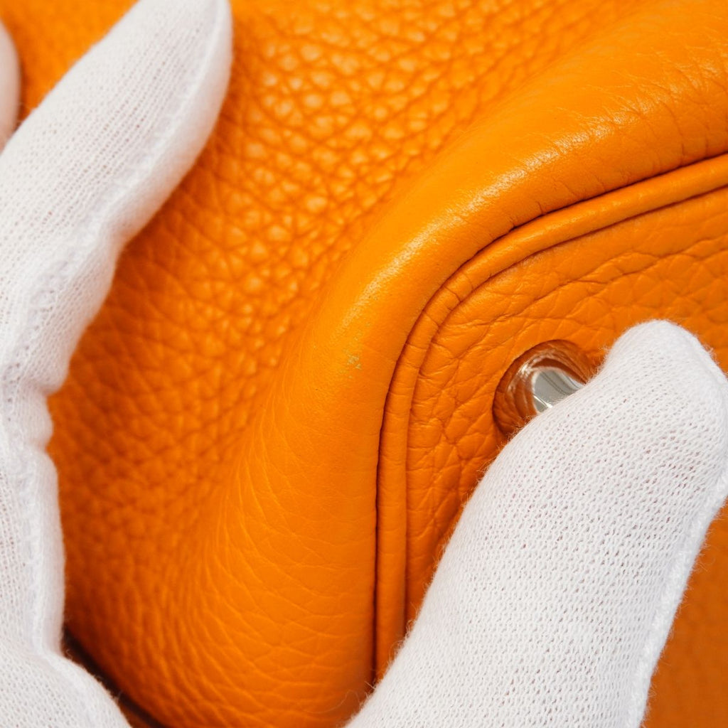 Hermes Handbag Picotin Lock PM Taurillon Clemence Orange Silver — view 6