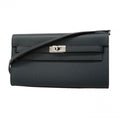 Hermes Shoulder Wallet Kelly Tougo Verso Veau Epsom Black Blue Nuit Silver
