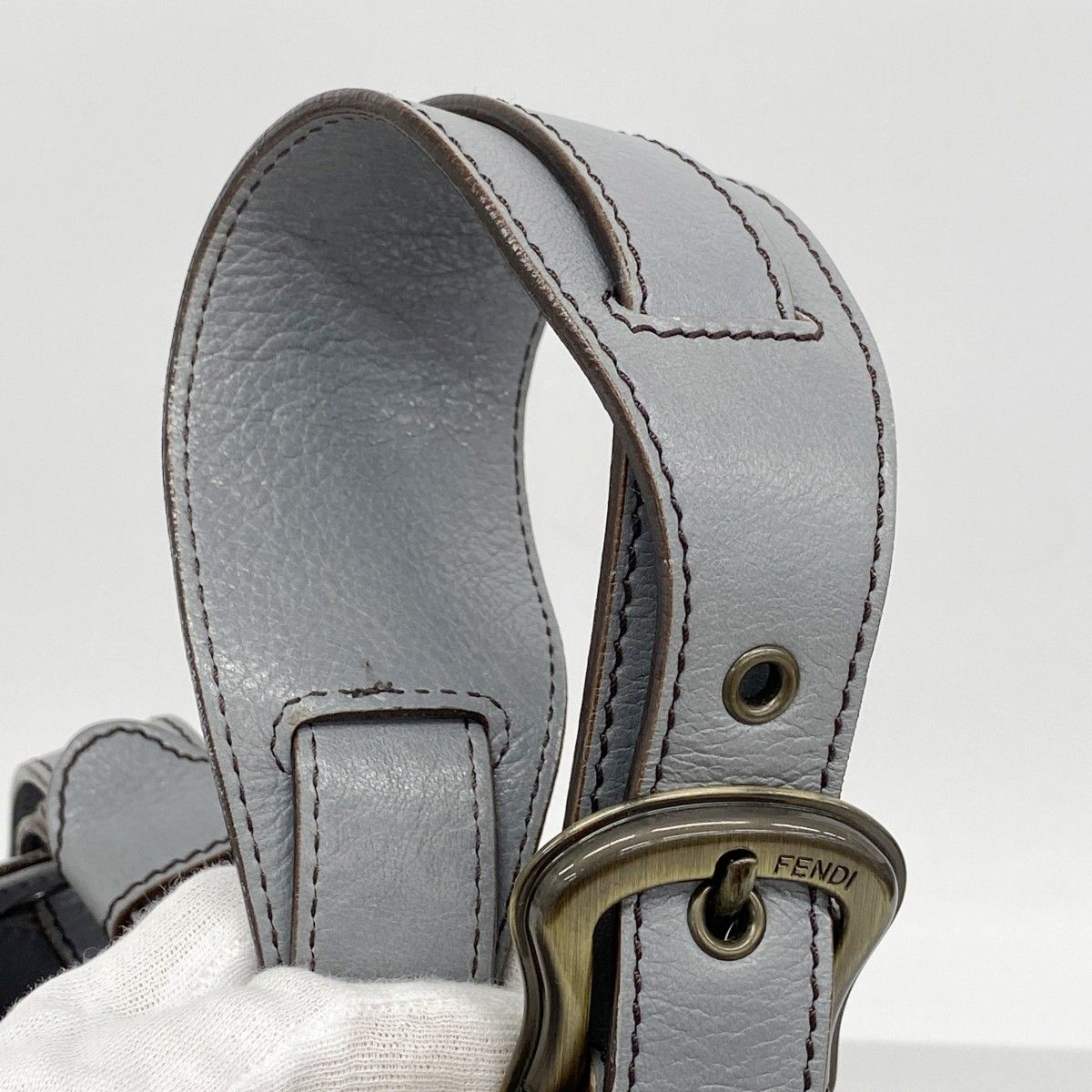 Fendi Shoulder Bag Leather Gray Gold — view 7