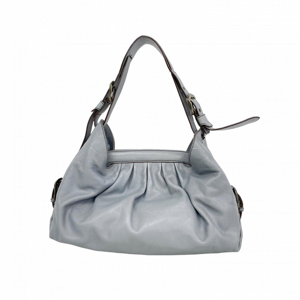Fendi Shoulder Bag Leather Gray Gold
