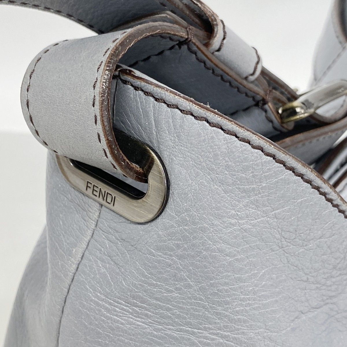 Fendi Shoulder Bag Leather Gray Gold — view 8