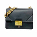 Fendi Shoulder Bag Canyu Leather Black Gold