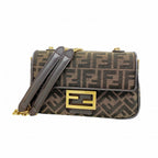 Fendi Shoulder Bag Zucca Midi Nylon Canvas Brown Gold