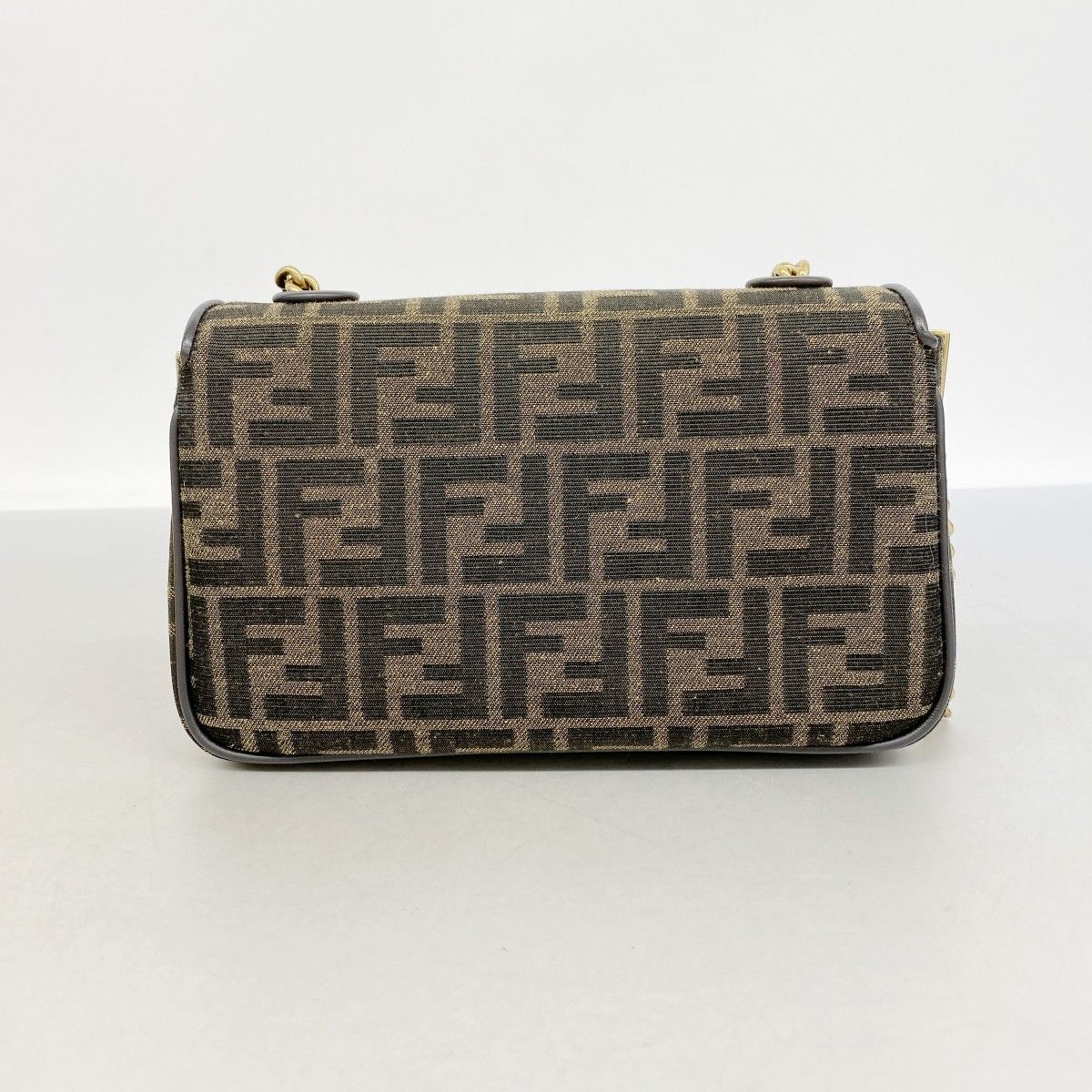 Fendi Shoulder Bag Zucca Midi Nylon Canvas Brown Gold — view 7