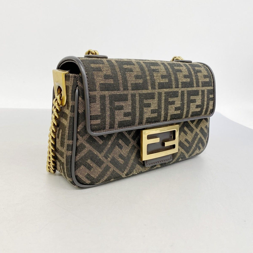 Fendi Shoulder Bag Zucca Midi Nylon Canvas Brown Gold — view 2