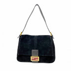 Fendi Handbag Mamma Bucket Suede Black Gold