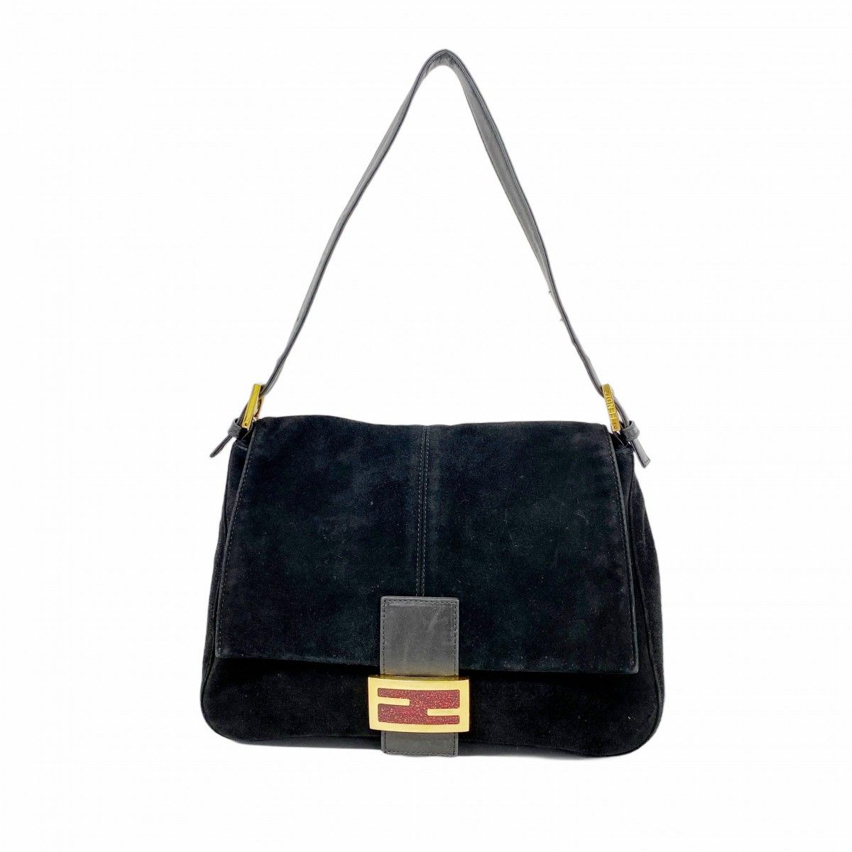 Fendi Handbag Mamma Bucket Suede Black Gold