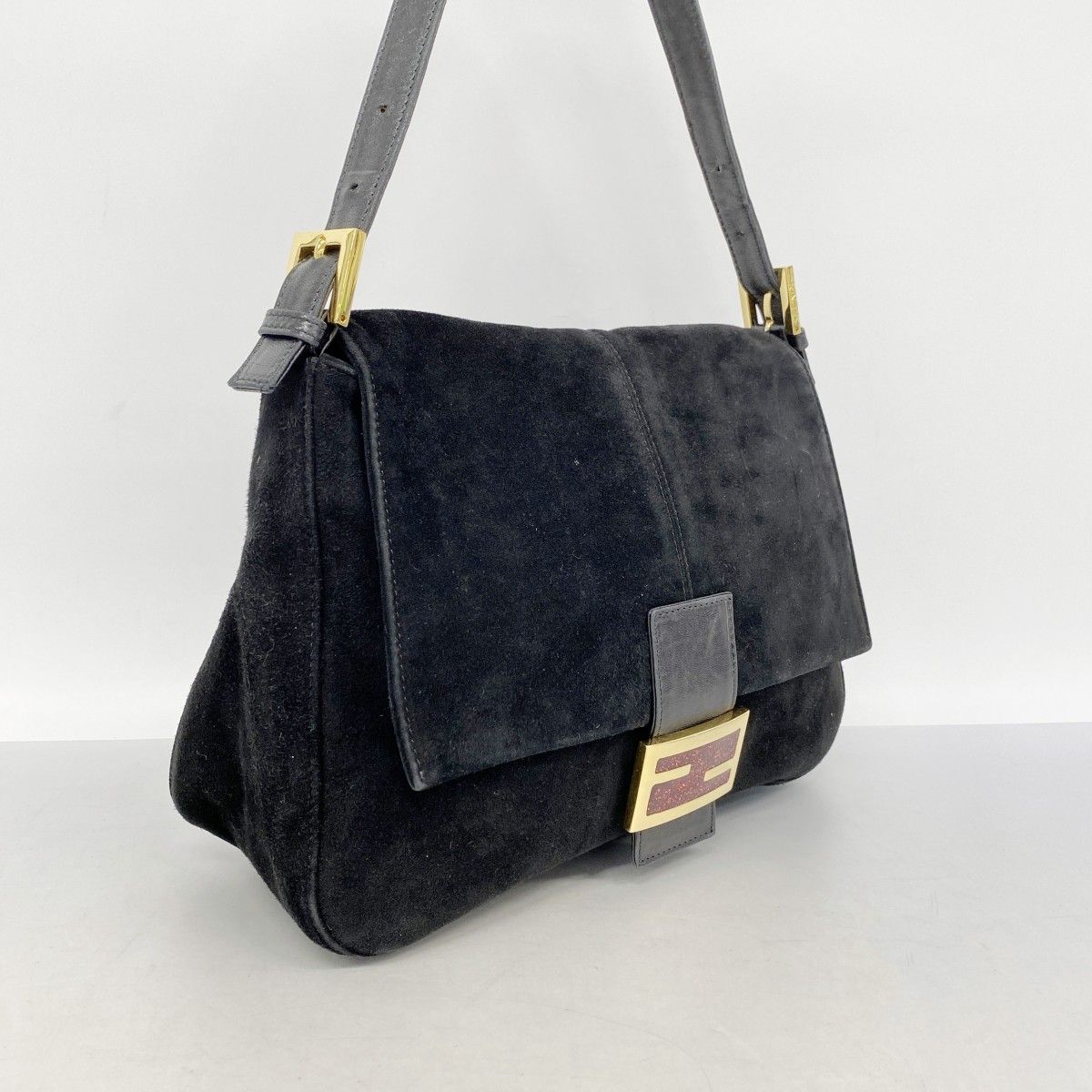 Fendi Handbag Mamma Bucket Suede Black Gold — view 2
