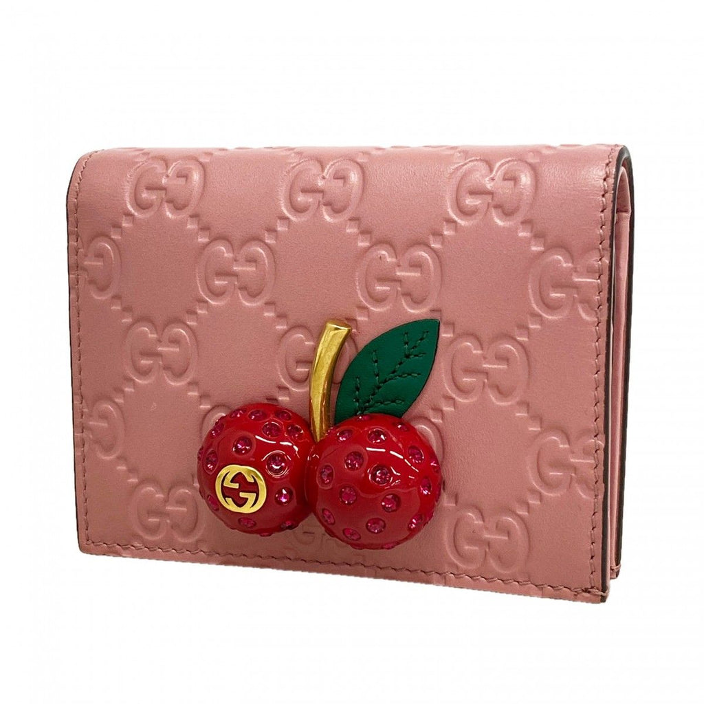 Gucci Wallet Guccissima Cherry Leather Pink Gold