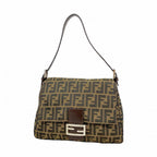 Fendi Handbag Zucca Mamma Bucket Nylon Canvas Brown Silver
